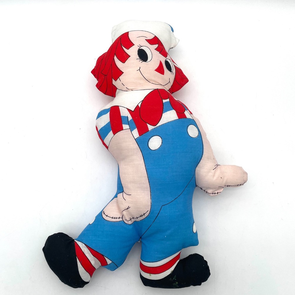 Bobbs-Merrill Raggedy Andy Pillow Plush Cotton Kids Blue 1978 Vintage Blemishes